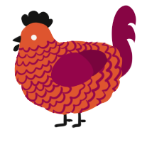 A vermilion and maroon chicken with a lace pattern