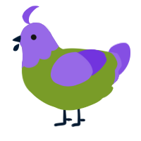 A chartreuse and blurple chicken with a head pattern
