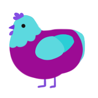 A plum and aqua chicken with a head pattern