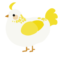 A white and yellow chicken with a neck-speckle pattern