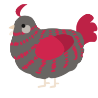 A grey and crimson chicken with a bar pattern