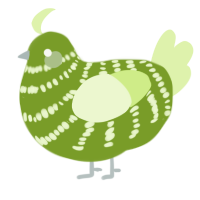A chartreuse and apple chicken with a bar pattern