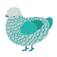Udane, a silver and turquoise chicken with a lace pattern
