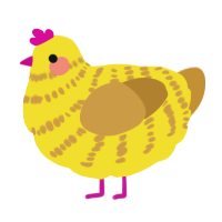 A yellow and gold chicken with a bar pattern