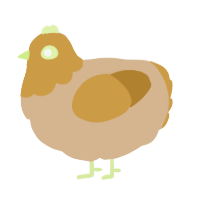 A beige and gold chicken with a head pattern