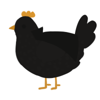 Orphan, a sable chicken with a speckle pattern