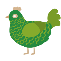 A viridian and chartreuse chicken with a lace pattern