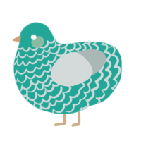 A turquoise and silver chicken with a lace pattern