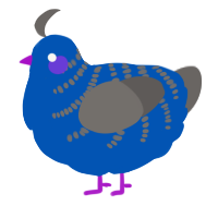 A ultramarine and grey chicken with a half-bar pattern