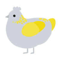A mist and yellow chicken with a neck-speckle pattern