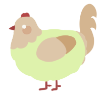 A apple and beige chicken with a head pattern