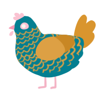 Tealetti, a sea and orange chicken with a lace pattern