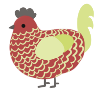 tiger, a red and lemon chicken with a lace pattern