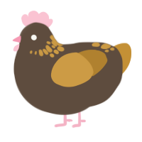 A bark and gold chicken with a neck-speckle pattern