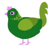 Melon, a leaf and chartreuse chicken with a neck-speckle pattern