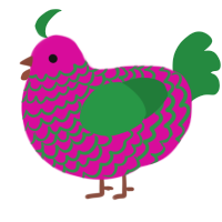 Wyvern, a fuchsia and viridian chicken with a lace pattern