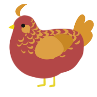 A red and orange chicken with a half-lace pattern