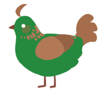 A viridian and brown chicken with a neck-speckle pattern