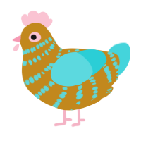 Salt Water Taffy, a ochre and aqua chicken with a bar pattern