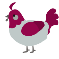 A silver and maroon chicken with a head pattern