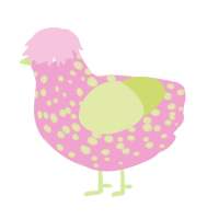 A pink and lemon chicken with a speckle pattern