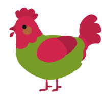 A chartreuse and crimson chicken with a head pattern