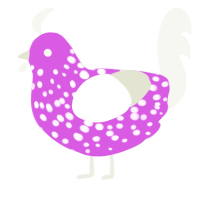A orchid and white chicken with a speckle pattern