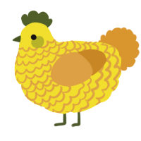 A yellow and orange chicken with a lace pattern