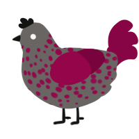A grey and maroon chicken with a speckle pattern