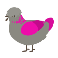 A ash and fuchsia chicken with a neck-speckle pattern