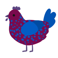 Wildberry, a wine and ultramarine chicken with a speckle pattern