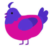 A fuchsia and indigo chicken with a head pattern