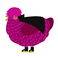 A fuchsia and maroon chicken with a lace pattern