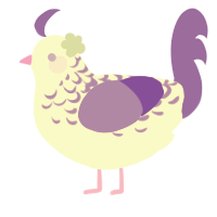 Orchid, a white and blurple chicken with a half-lace pattern