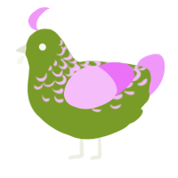 Shrubbery, a chartreuse and lavender chicken with a half-lace pattern