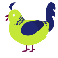 A lime and navy chicken with a neck-band pattern