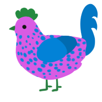 A orchid and sapphire chicken with a speckle pattern