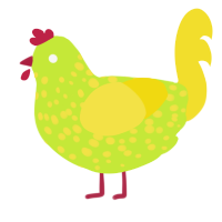 A lime and yellow chicken with a speckle pattern