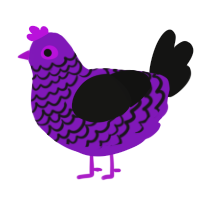 A violet and black chicken with a lace pattern