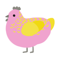 A pink and yellow chicken with a half-lace pattern
