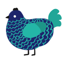 meal, a navy and turquoise chicken with a lace pattern