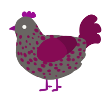 Relana, a grey and wine chicken with a speckle pattern