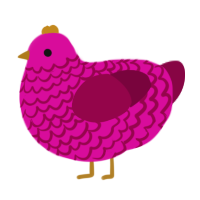 Ribbon, a fuchsia and maroon chicken with a lace pattern