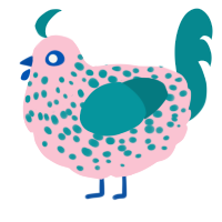A rose and teal chicken with a speckle pattern
