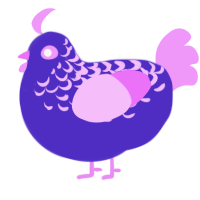 Emmett, a indigo and lavender chicken with a half-lace pattern