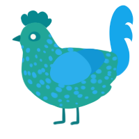 A turquoise and sky chicken with a speckle pattern