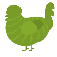 A chartreuse chicken with a bar pattern