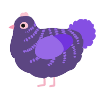 A overcast and blurple chicken with a half-bar pattern