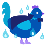 Chicken Leviathan, a ultramarine and cerulean chicken with a neck-speckle pattern