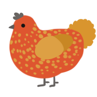 A vermilion and orange chicken with a speckle pattern